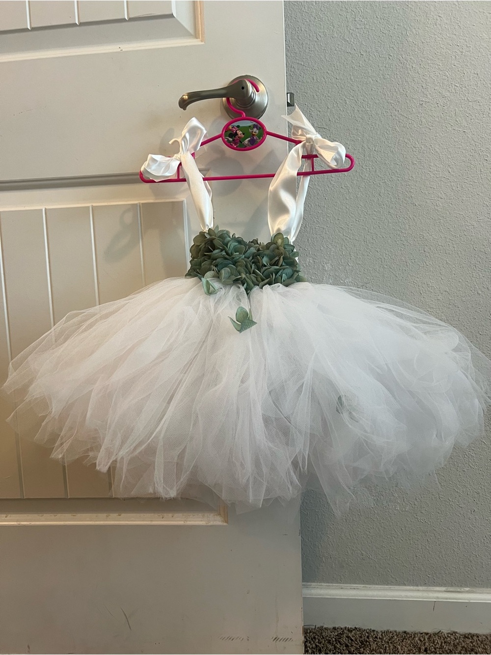 White and Green Floral Tulle Dress-Up Tutu Costume